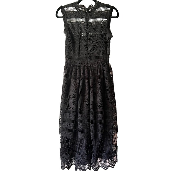 Boohoo Black Sleeveless Lace Midi Dress Mock Neck Fit Flare Elegant Occasion 4 - Picture 6 of 8